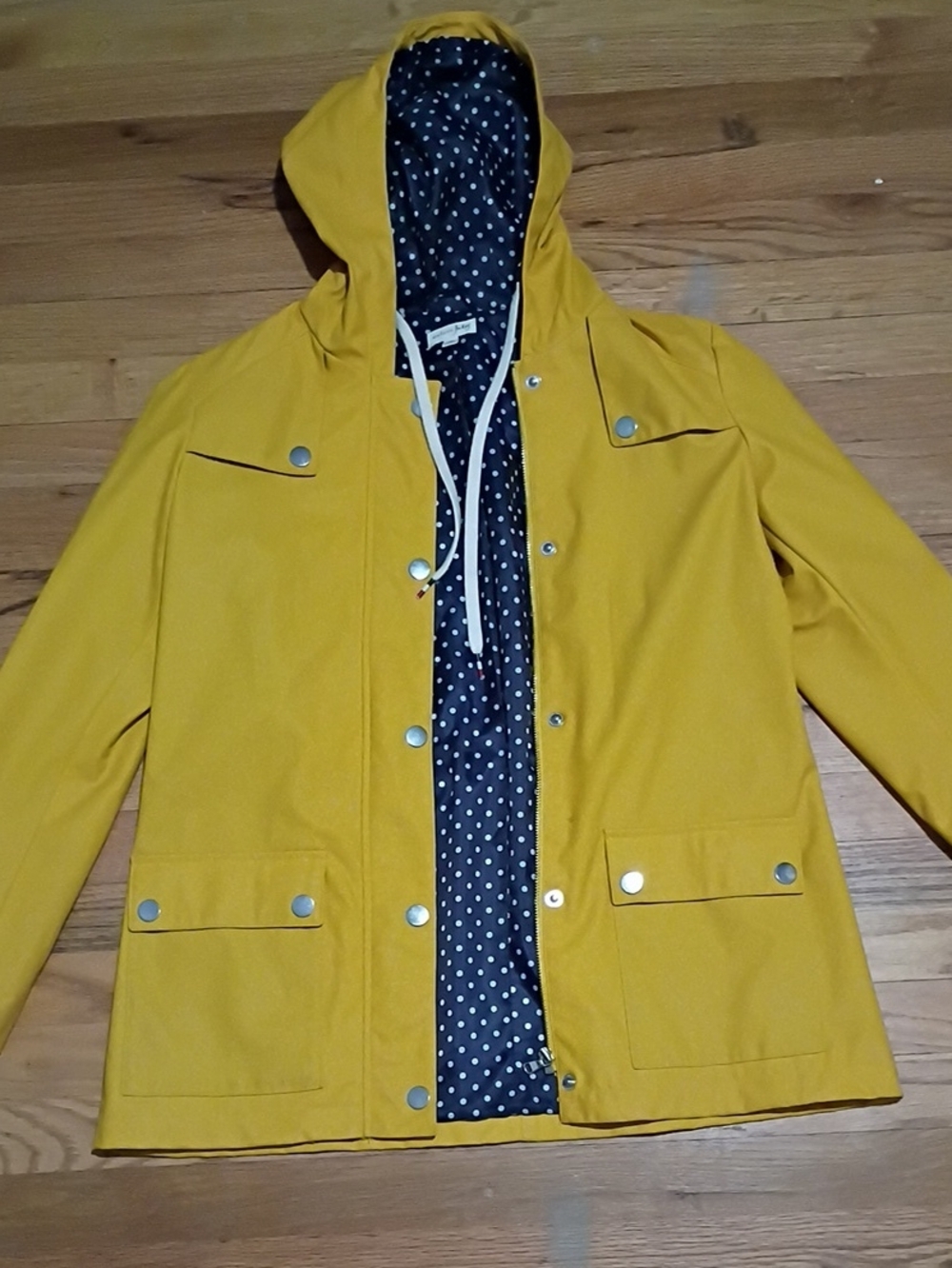Talbot Jules Yellow Hooded Rain Coat with Polka Dot Lining Size Medium